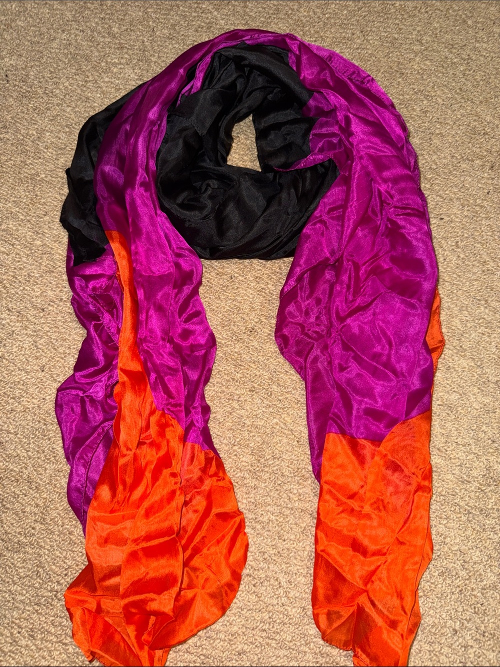 Mango Colorblock Satin Wrap Scarf in Black, Fuchsia & Orange